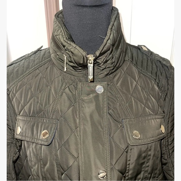 Michael Kors Woman’s Green With Gold Zippers Quilted  Hooded Jacket Size Xl - Picture 2 of 14
